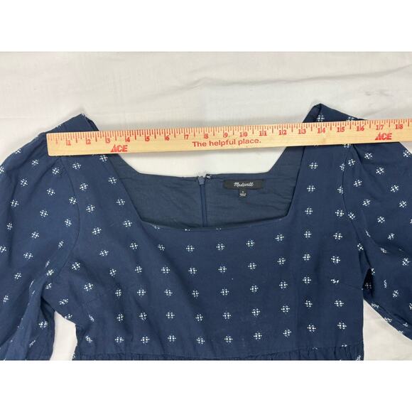 MADEWELL $108 Square-Neck Puff-Sleeve Blue Clip Dot Babydoll Dress 4 Cottagecore - Picture 6 of 10